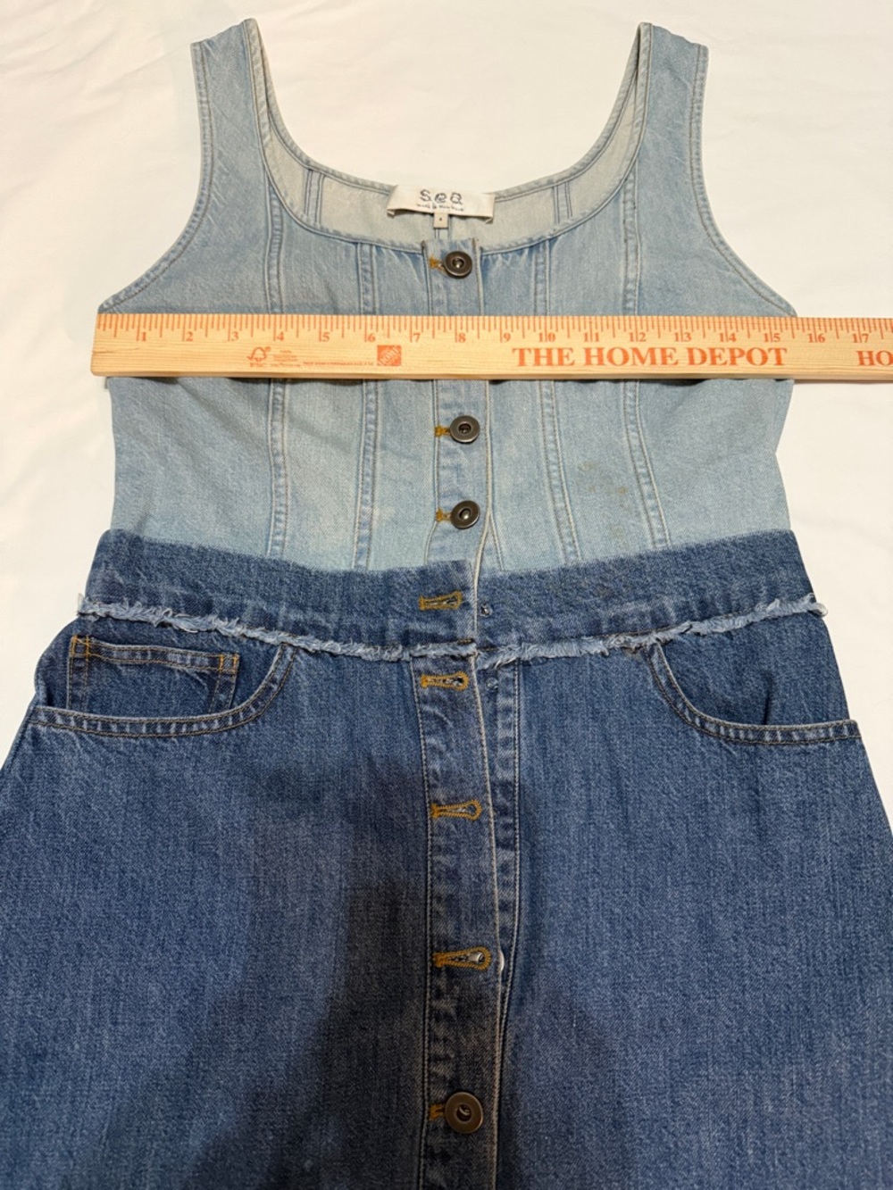 Sea New York Light Wash Two-Tone Denim Midi Dress 4 - Picture 7 of 10